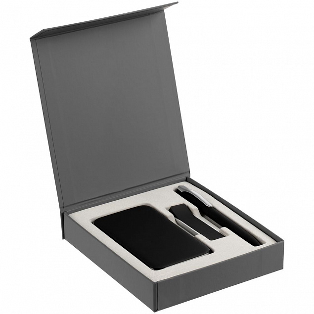 Коробка Latern для аккумулятора 5000 мАч, флешки и ручки, серая с логотипом в Волгограде заказать по выгодной цене в кибермаркете AvroraStore
