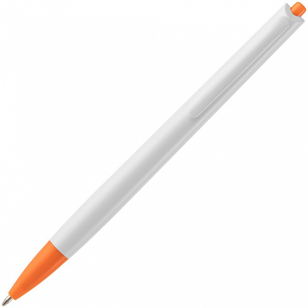 Ручка шариковая Tick, белая с оранжевым с логотипом в Волгограде заказать по выгодной цене в кибермаркете AvroraStore