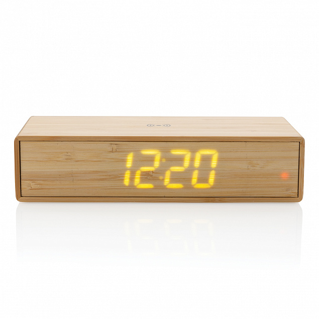 Часы с будильником Bamboo с функцией беспроводной зарядки, 5 Вт с логотипом в Волгограде заказать по выгодной цене в кибермаркете AvroraStore