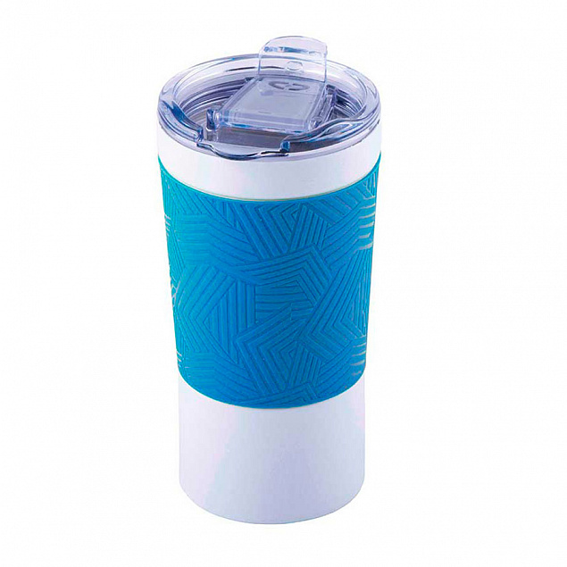 Термокружка вакуумная 'Funny" белая, голубой силикон с логотипом в Волгограде заказать по выгодной цене в кибермаркете AvroraStore