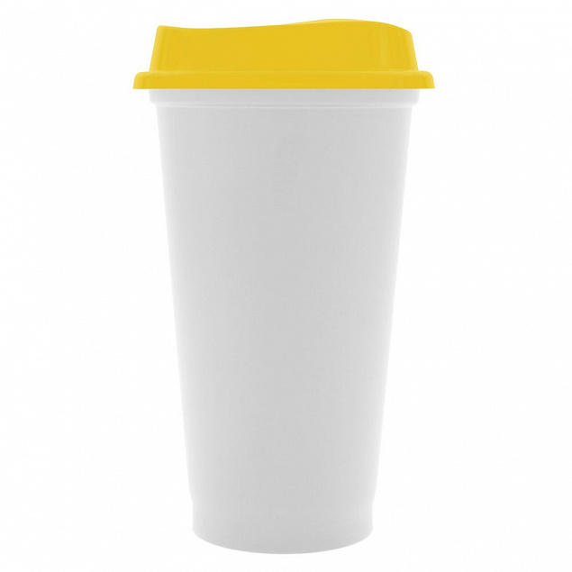 Стакан с крышкой Color Cap White, белый с желтым с логотипом в Волгограде заказать по выгодной цене в кибермаркете AvroraStore