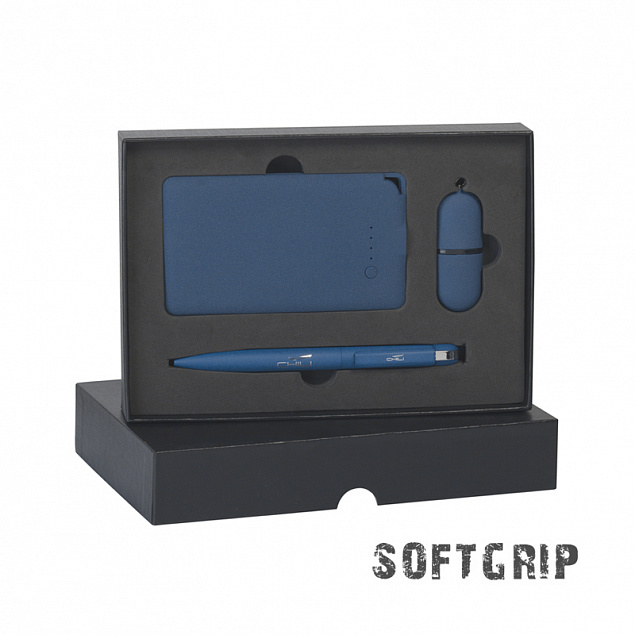 Подарочный набор "Камень" с покрытием soft grip на 3 предмета, синий с логотипом в Волгограде заказать по выгодной цене в кибермаркете AvroraStore
