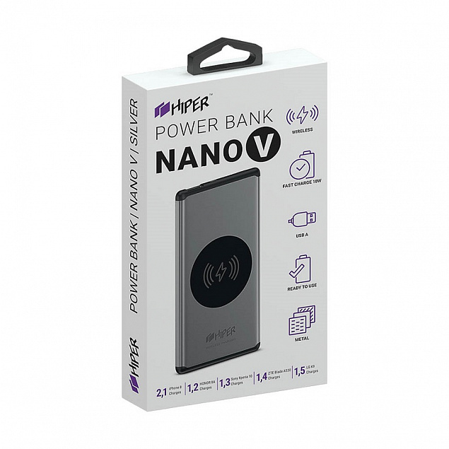 Универсальный аккумулятор NANO V Space Gray 5000 мАч, с беспроводной зарядкой в алюминиевом корпусе с логотипом в Волгограде заказать по выгодной цене в кибермаркете AvroraStore
