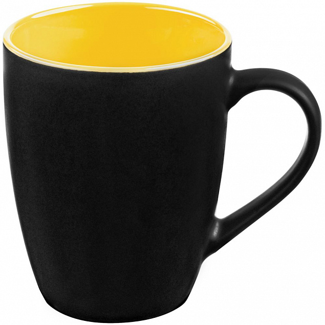 Кружка Bright Tulip, матовая, черная с желтым с логотипом в Волгограде заказать по выгодной цене в кибермаркете AvroraStore