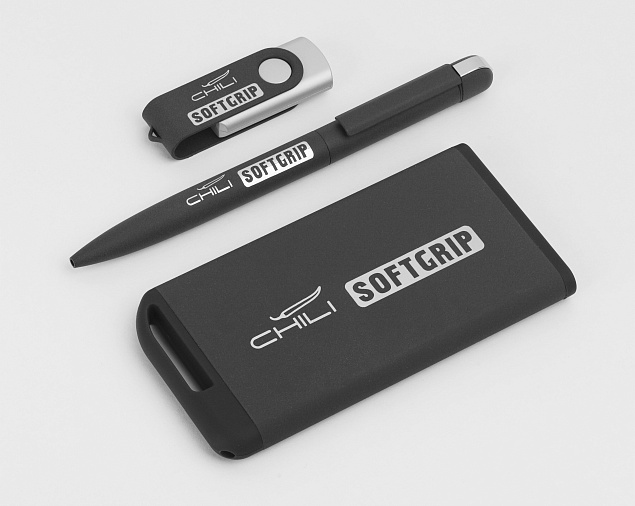 Набор ручка + флеш-карта 16Гб + зарядное устройство 4000 mAh в футляре, softgrip с логотипом в Волгограде заказать по выгодной цене в кибермаркете AvroraStore