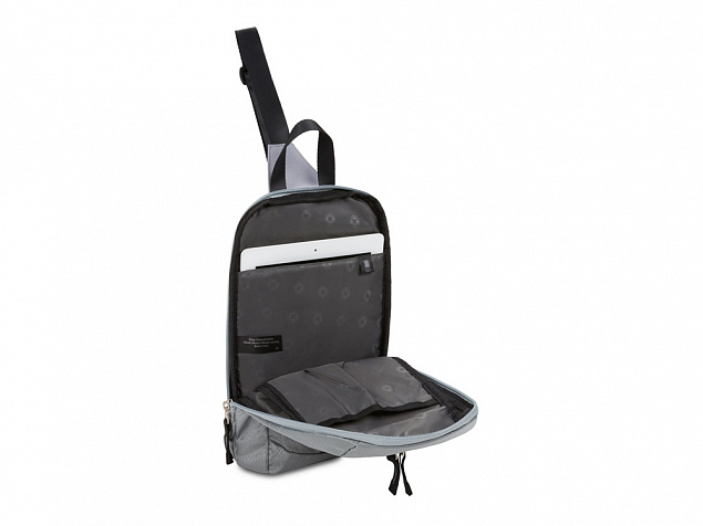 Рюкзак SWISSGEAR с одним плечевым ремнем, темно-серый/серый, полиэстер рип-стоп, 18 x 5 x 33 см, 4 л с логотипом в Волгограде заказать по выгодной цене в кибермаркете AvroraStore