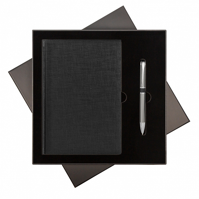 Подарочный набор City Flax/iP, черный (ежедневник недат А5, ручка) с логотипом в Волгограде заказать по выгодной цене в кибермаркете AvroraStore
