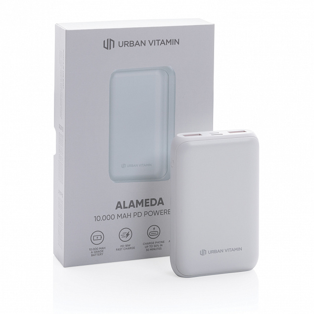 Внешний аккумулятор Urban Vitamin Alameda с быстрой зарядкой PD, 18 Вт, 10000 мАч с логотипом в Волгограде заказать по выгодной цене в кибермаркете AvroraStore