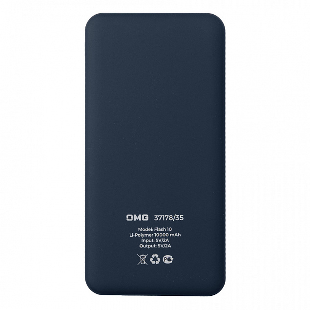 Универсальный аккумулятор OMG Flash 10 (10000 мАч) с подсветкой и soft touch,синий,13,7х6,87х1,55 мм с логотипом в Волгограде заказать по выгодной цене в кибермаркете AvroraStore