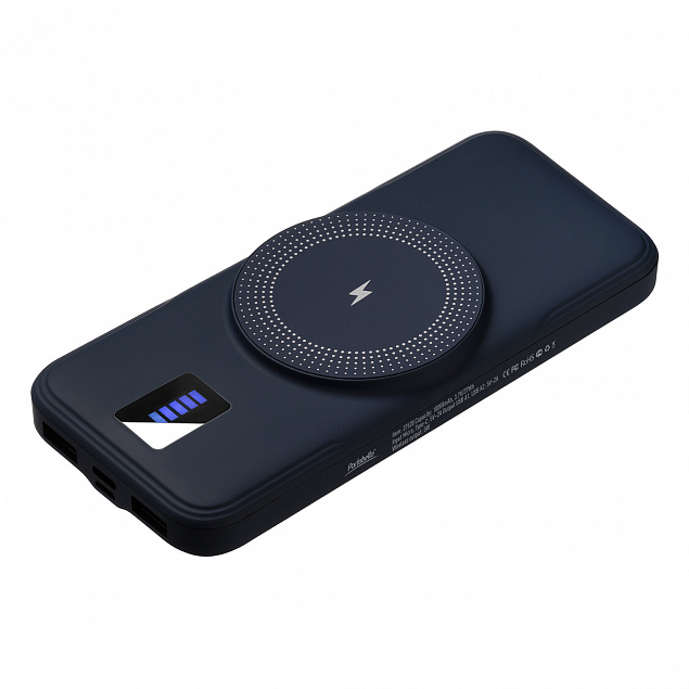 Внешний беспроводной аккумулятор, Ultra Wireless Magnetic, 10000 mah, синий с логотипом в Волгограде заказать по выгодной цене в кибермаркете AvroraStore