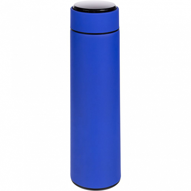 Смарт-бутылка с заменяемой батарейкой Long Therm Soft Touch, синяя с логотипом в Волгограде заказать по выгодной цене в кибермаркете AvroraStore