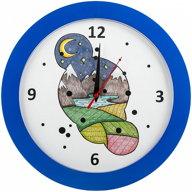 Часы настенные «Горы», синие с логотипом в Волгограде заказать по выгодной цене в кибермаркете AvroraStore