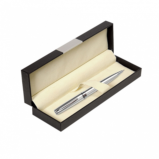 Набор ручка Tesoro c футляром, серебряный, черный с логотипом в Волгограде заказать по выгодной цене в кибермаркете AvroraStore