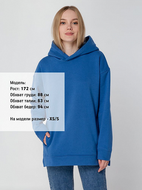 Худи оверсайз унисекс Tolla, синее (джинс) с логотипом в Волгограде заказать по выгодной цене в кибермаркете AvroraStore
