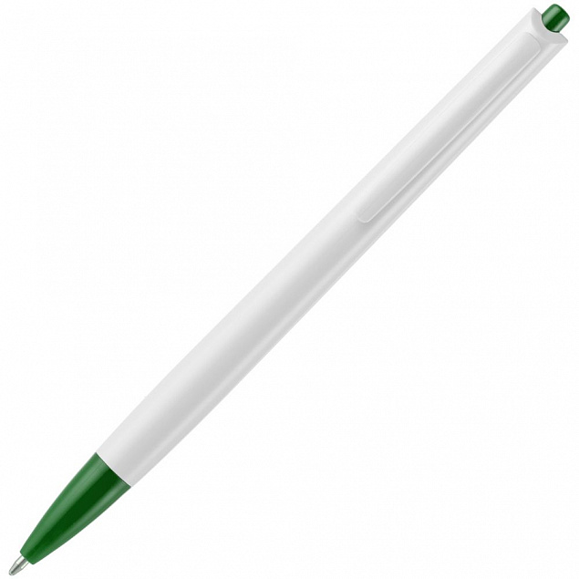 Ручка шариковая Tick, белая с зеленым с логотипом в Волгограде заказать по выгодной цене в кибермаркете AvroraStore
