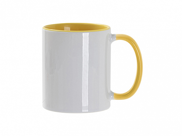 Кружка для сублимации, 330 мл, d=82 мм, стандарт А, белая, желтая внутри, желтая ручка с логотипом в Волгограде заказать по выгодной цене в кибермаркете AvroraStore