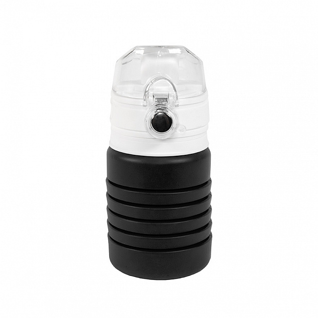 Бутылка для воды складная с карабином SPRING; черная, 550/250 мл, силикон с логотипом в Волгограде заказать по выгодной цене в кибермаркете AvroraStore