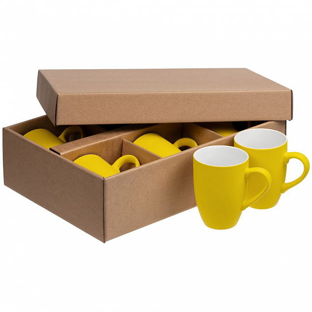 Набор кружек Good Morning c покрытием софт-тач, желтый с логотипом в Волгограде заказать по выгодной цене в кибермаркете AvroraStore
