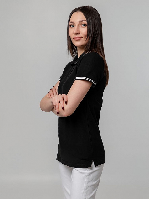 Рубашка поло женская Virma Stripes Lady, черная с логотипом в Волгограде заказать по выгодной цене в кибермаркете AvroraStore