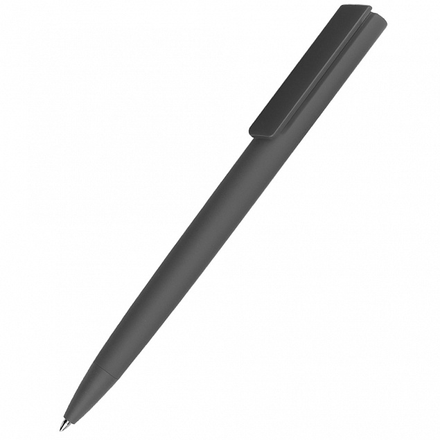 Ручка пластиковая Lavy софт-тач, тёмно-серая с логотипом в Волгограде заказать по выгодной цене в кибермаркете AvroraStore
