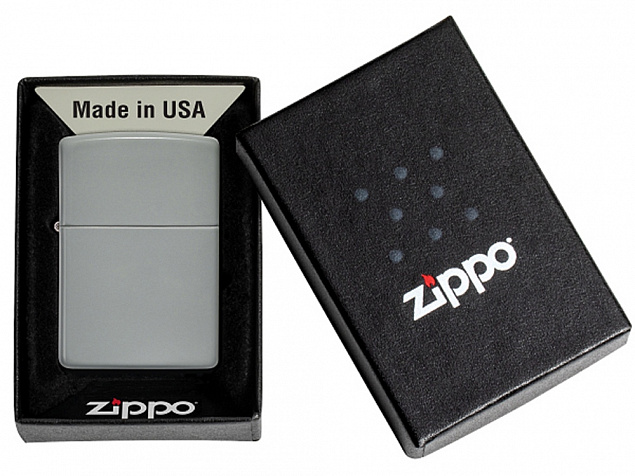 Зажигалка ZIPPO Classic с покрытием Flat Grey с логотипом в Волгограде заказать по выгодной цене в кибермаркете AvroraStore