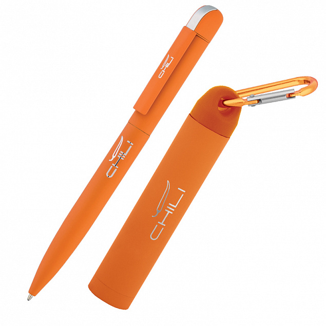 Набор ручка + зарядное устройство 2800 mAh в футляре, оранжевый, покрытие soft touch с логотипом в Волгограде заказать по выгодной цене в кибермаркете AvroraStore