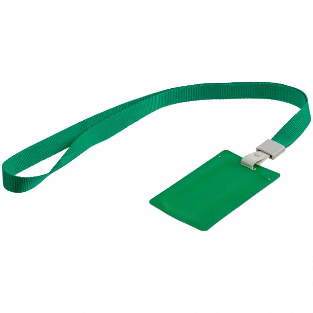 Карман для бейджа с лентой Staff, зеленый с логотипом в Волгограде заказать по выгодной цене в кибермаркете AvroraStore
