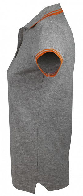 Рубашка поло женская PASADENA WOMEN 200 с контрастной отделкой, серый меланж c оранжевым с логотипом в Волгограде заказать по выгодной цене в кибермаркете AvroraStore