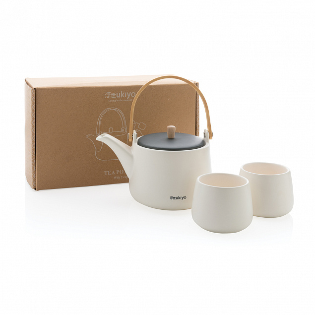Набор керамический чайник Ukiyo с чашками с логотипом в Волгограде заказать по выгодной цене в кибермаркете AvroraStore