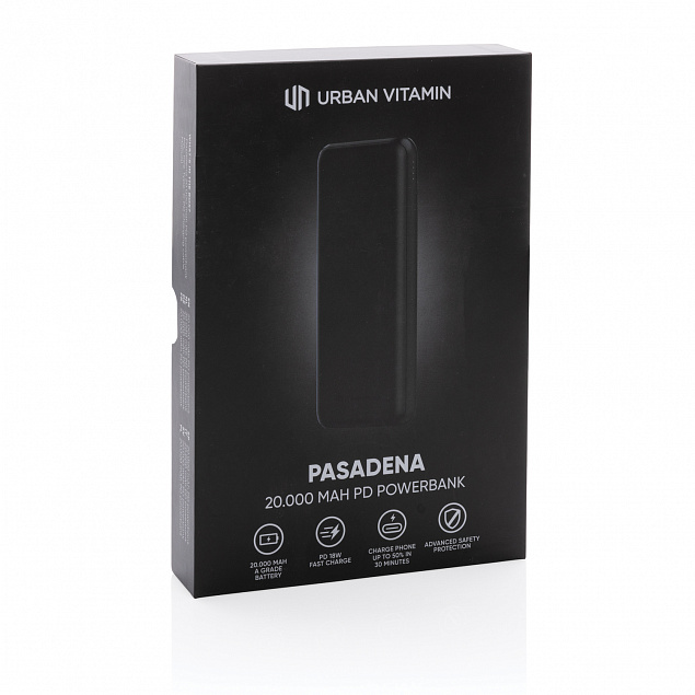 Внешний аккумулятор Urban Vitamin Pasadena с быстрой зарядкой PD, 18 Вт, 20000 мАч с логотипом в Волгограде заказать по выгодной цене в кибермаркете AvroraStore