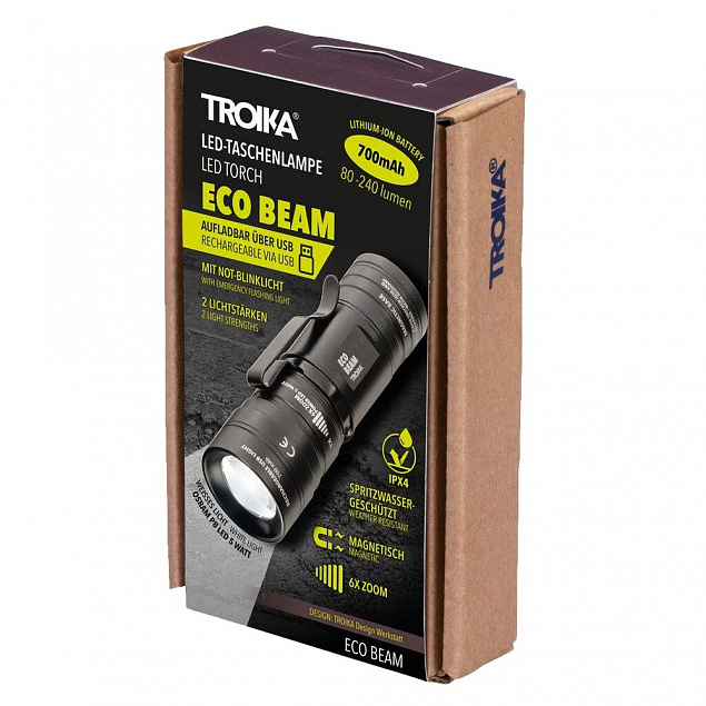 Аккумуляторный фонарь Eco Beam, черный с логотипом в Волгограде заказать по выгодной цене в кибермаркете AvroraStore