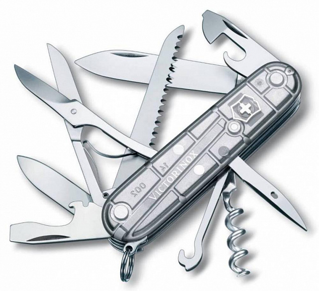 Офицерский нож Huntsman 91, прозрачный серебристый с логотипом в Волгограде заказать по выгодной цене в кибермаркете AvroraStore