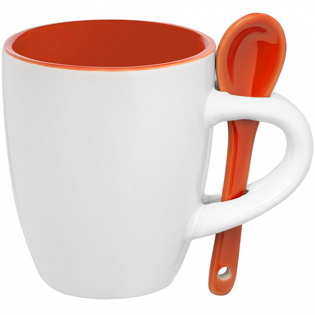 Кофейная кружка Pairy с ложкой, оранжевая с логотипом в Волгограде заказать по выгодной цене в кибермаркете AvroraStore