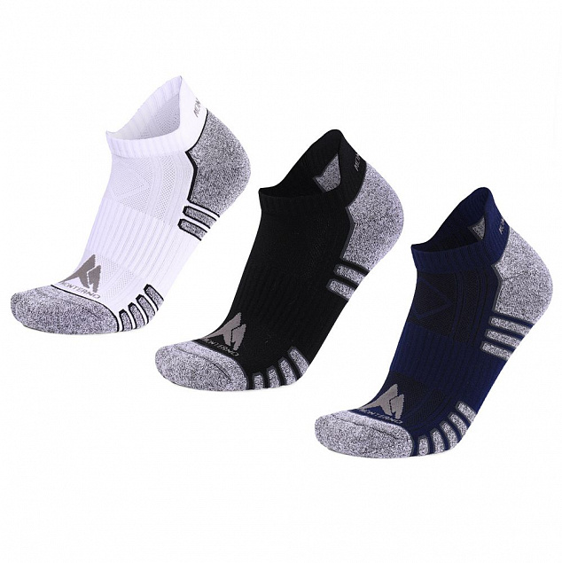 Набор из 3 пар спортивных мужских носков Monterno Sport, белый, черные и синий с логотипом в Волгограде заказать по выгодной цене в кибермаркете AvroraStore
