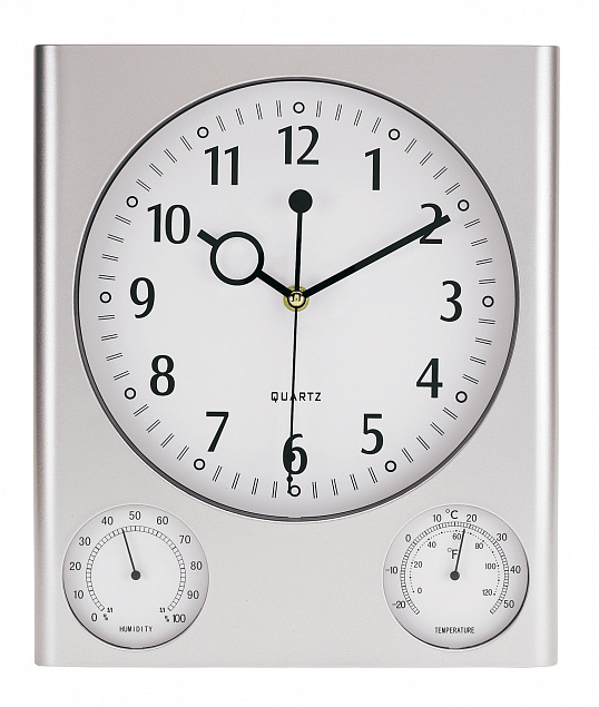 Часы настенные прямоугольные SATURN, серебро с логотипом в Волгограде заказать по выгодной цене в кибермаркете AvroraStore