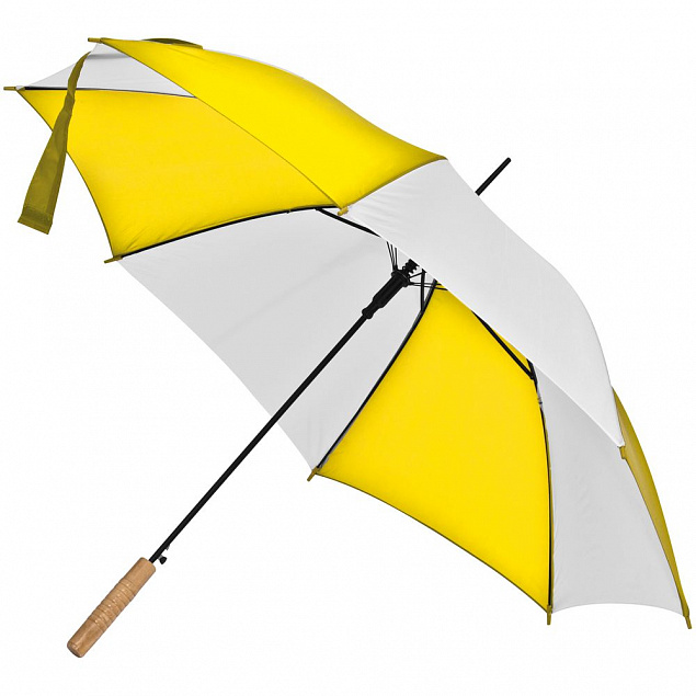 Зонт-трость Milkshake, белый с желтым с логотипом в Волгограде заказать по выгодной цене в кибермаркете AvroraStore