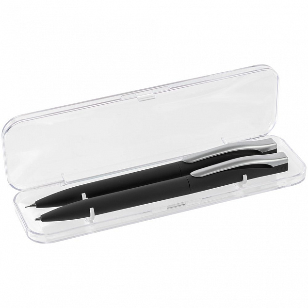 Набор Pin Soft Touch: ручка и карандаш, черный с логотипом в Волгограде заказать по выгодной цене в кибермаркете AvroraStore
