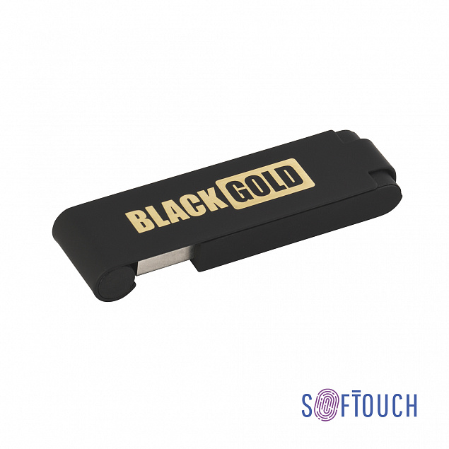 Флеш-карта "Case", объем памяти 16GB, черный/золото, покрытие soft touch с логотипом в Волгограде заказать по выгодной цене в кибермаркете AvroraStore