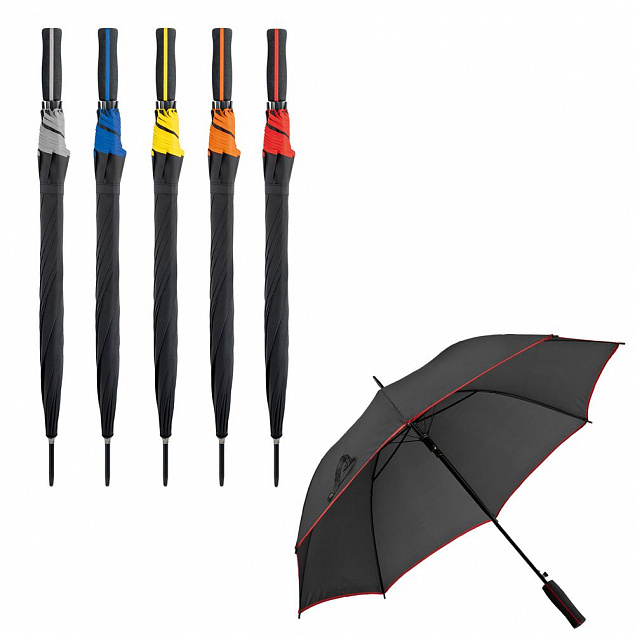 Зонт-трость Jenna, черный с серым с логотипом в Волгограде заказать по выгодной цене в кибермаркете AvroraStore