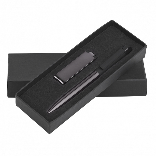 Набор ручка + флеш-карта 8 Гб в футляре, черный/титаниум, покрытие soft touch с логотипом в Волгограде заказать по выгодной цене в кибермаркете AvroraStore