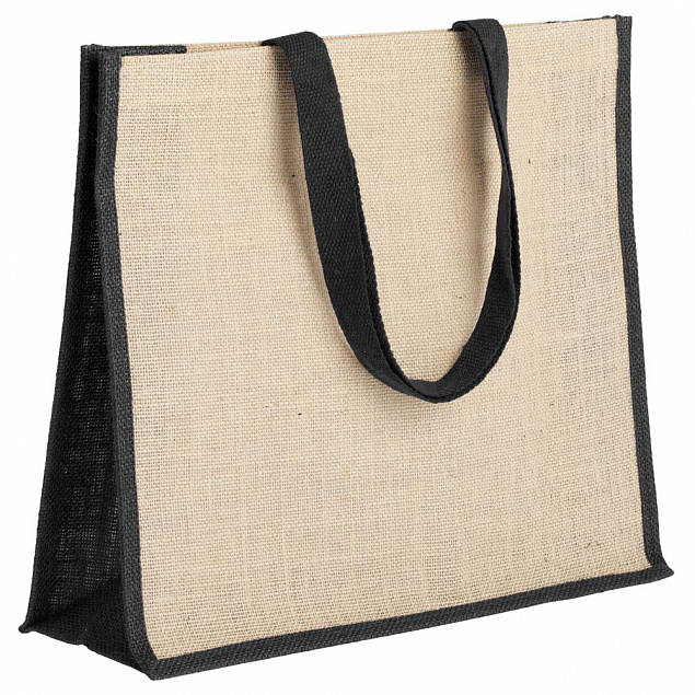 Холщовая сумка для покупок Bagari с черной отделкой с логотипом в Волгограде заказать по выгодной цене в кибермаркете AvroraStore