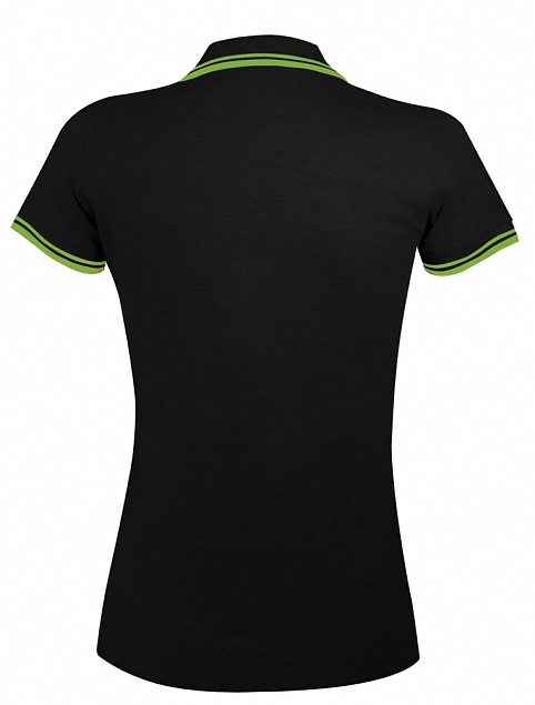 Рубашка поло женская PASADENA WOMEN 200 с контрастной отделкой, черная с зеленым с логотипом в Волгограде заказать по выгодной цене в кибермаркете AvroraStore