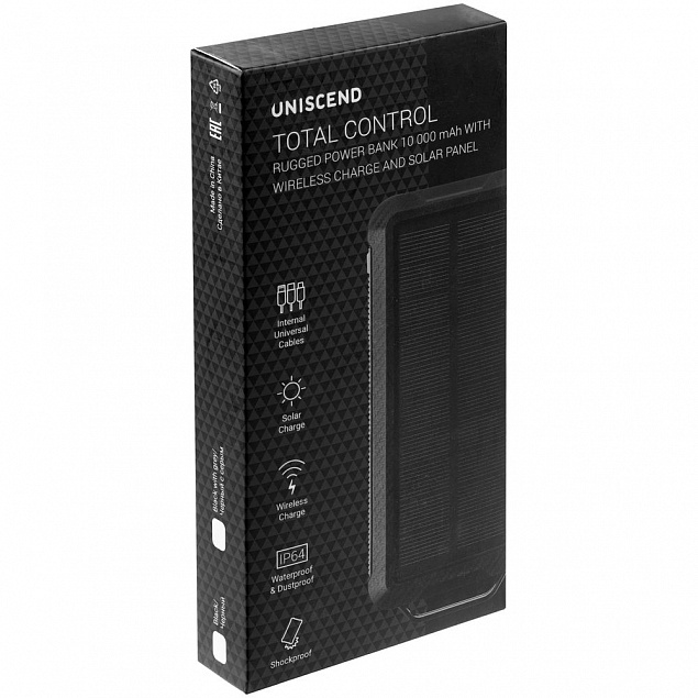 Аккумулятор защищенный Total Control 10000 мАч, черный с логотипом в Волгограде заказать по выгодной цене в кибермаркете AvroraStore