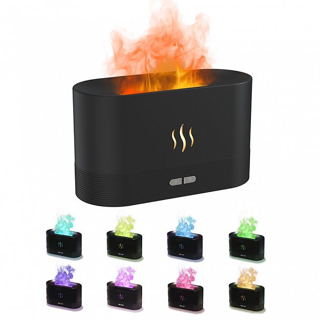 Светодиодный USB увлажнитель-ароматизатор Flame RGB, черный с логотипом в Волгограде заказать по выгодной цене в кибермаркете AvroraStore