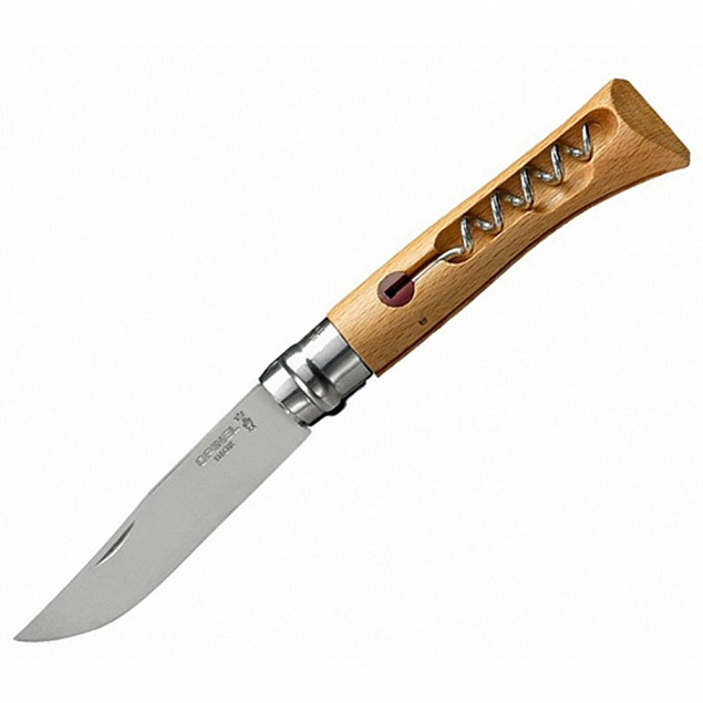 Нож Opinel № 10 со штопором, бук с логотипом в Волгограде заказать по выгодной цене в кибермаркете AvroraStore