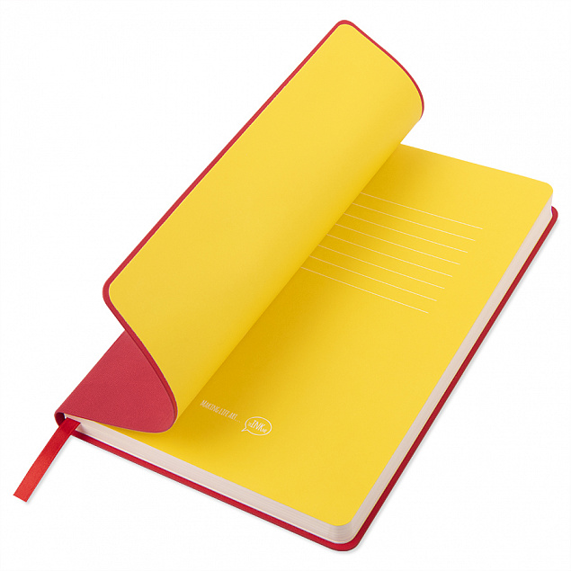 Бизнес-блокнот "Funky", 130*210 мм, красный, желтый форзац, мягкая обложка, блок-линейка с логотипом в Волгограде заказать по выгодной цене в кибермаркете AvroraStore