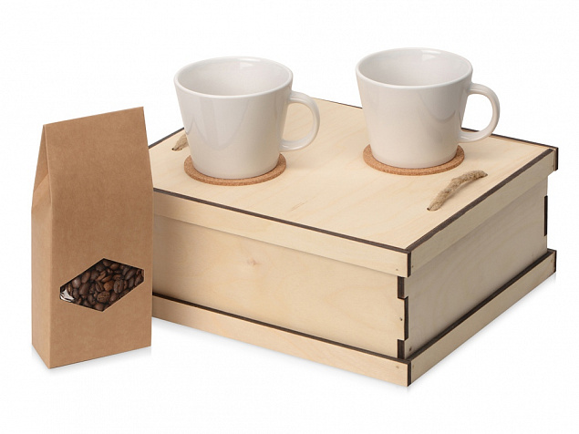 Подарочный набор с кофе, чашками в деревянной коробке Кофебрейк с логотипом в Волгограде заказать по выгодной цене в кибермаркете AvroraStore