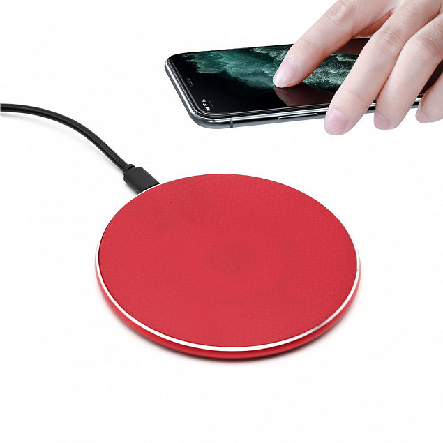 Беспроводное зарядное устройство Flappy, красный, красный с логотипом в Волгограде заказать по выгодной цене в кибермаркете AvroraStore