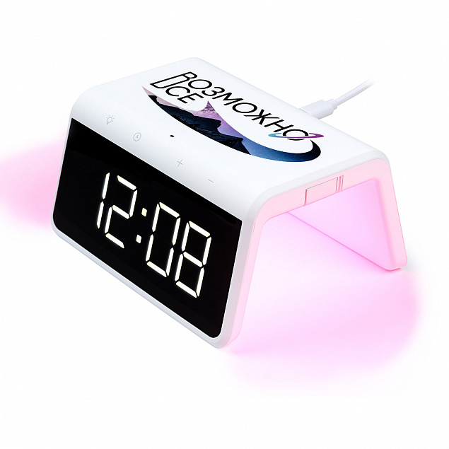 Настольные часы с подсветкой и беспроводной зарядкой 15W Flame, белый Возможно все с логотипом в Волгограде заказать по выгодной цене в кибермаркете AvroraStore