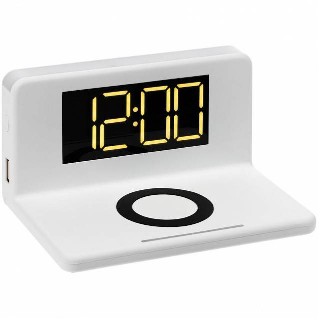 Часы настольные с беспроводным зарядным устройством Pitstop, белые с логотипом в Волгограде заказать по выгодной цене в кибермаркете AvroraStore